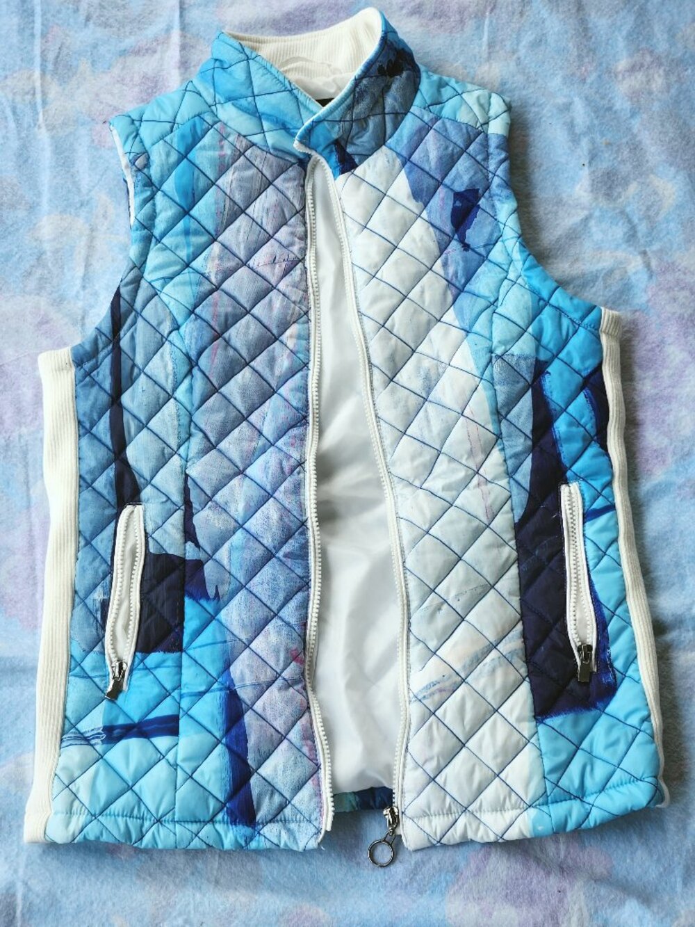 Claire Desjardins Blue Crossings Quilted Vest Artist Puffer Gilet Small Petite